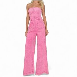 Bubblegum Pink Strapless Jumpsuit -L-Wisteria Lane